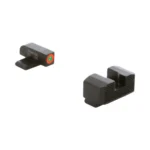 Ameriglo Hellcat Standard sights, black front and rear with orange-outlined green insert and serrations