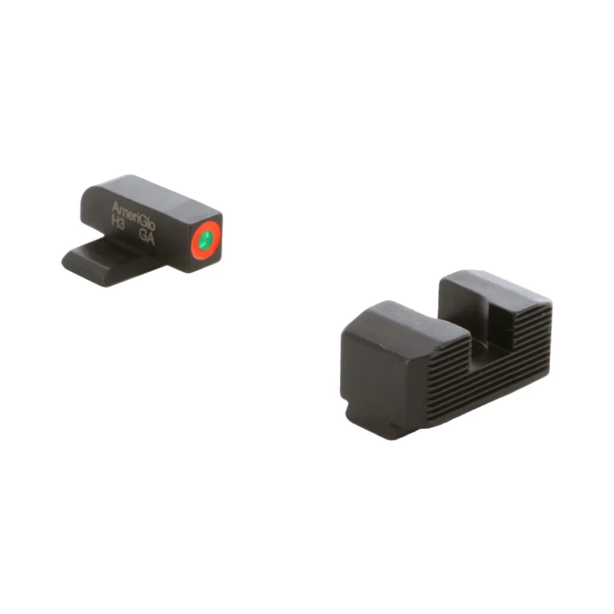 primary-34923 Ameriglo Hellcat Standard sights, black front and rear with orange-outlined green insert and serrations
