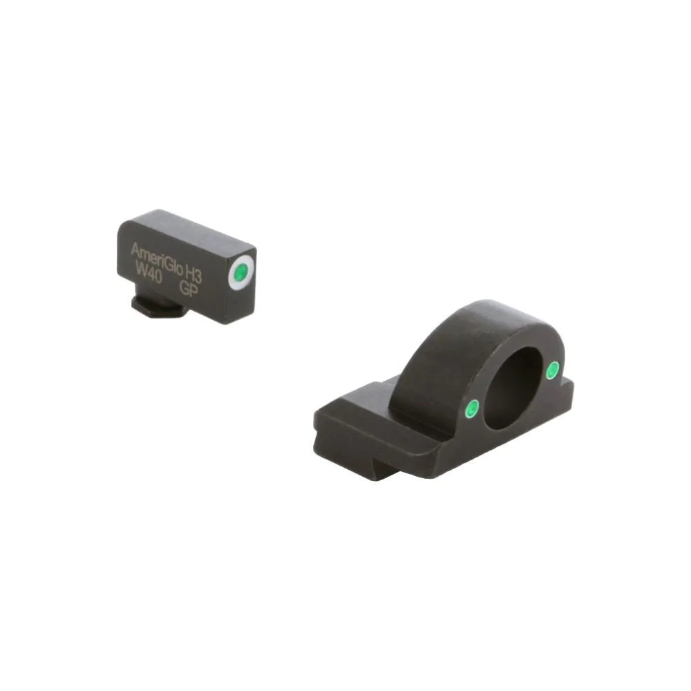 primary-34948 Ameriglo Tritium Ghost Ring Handgun Sight, black front and rear sights with green dots