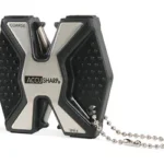 ACCUSHARP DIAMOND PRO TWO STEP, black and gray X-shaped sharpener with ball chain