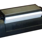 ACCUSHARP TRI STONE SHARPENER, angled view with three-color rotating stones and black base