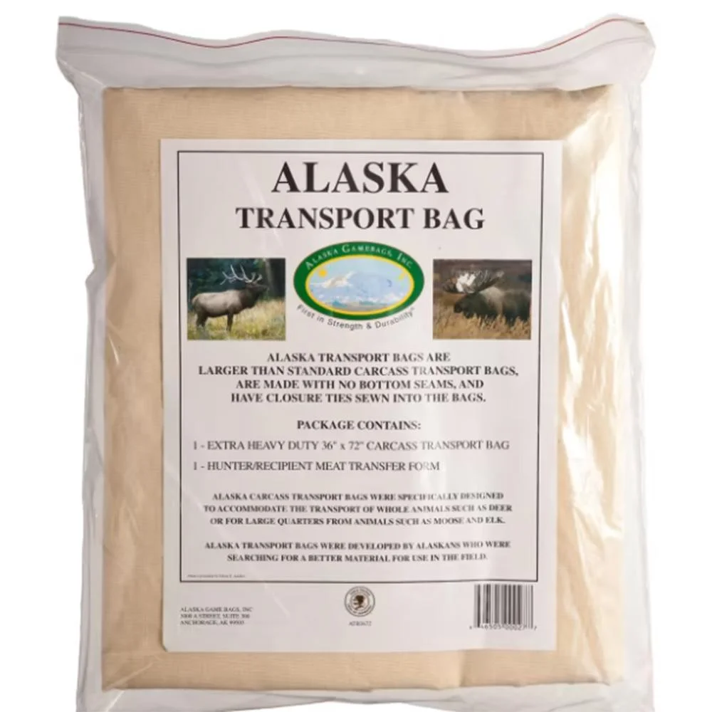 primary-35049 Alaska Game Bags Northern Game Transport Bag, front view of sealed cream bag in labeled packaging