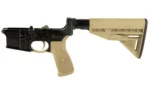 Bravo Company BCM CMPLT LWR BCM STK MOD 3 FDE BLEM, black lower with tan grip and stock, left side