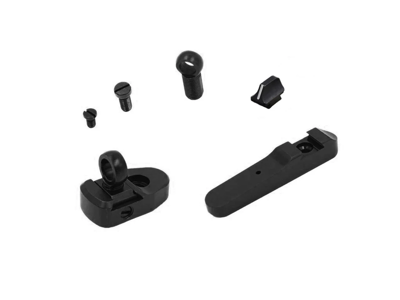 primary-35068 XS Sight Systems Henry Ghost Ring Sight Set, black sight components and screws laid out