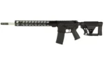 Lantac Raven, left-side view in black with long handguard, magazine and adjustable stock