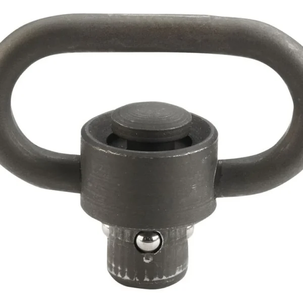Blackhawk! Heavy Duty Push Button Sling Swivel, black front view with oval loop and push button