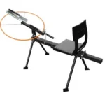 Do-All Outdoors Sit Down Single Full Cock Trap, side view with black frame, seat and orange hoop