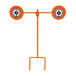 Do-All Outdoors Helios steel target, orange front view with two round bullseye paddles