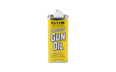 primary-3539 OTIS PRECISION GUN OIL 4 OZ yellow aerosol can with gray cap, front view