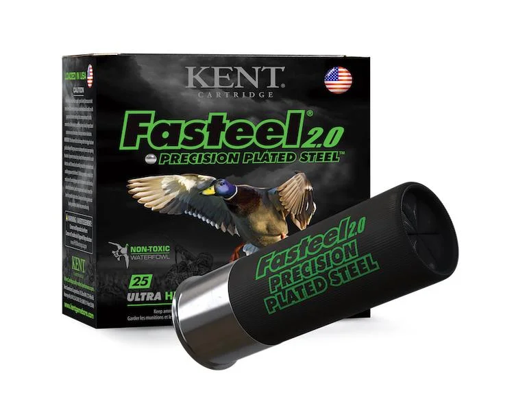primary-35394 Kent Fasteel 2.0 shotshells, black and green retail box with two black shells in front
