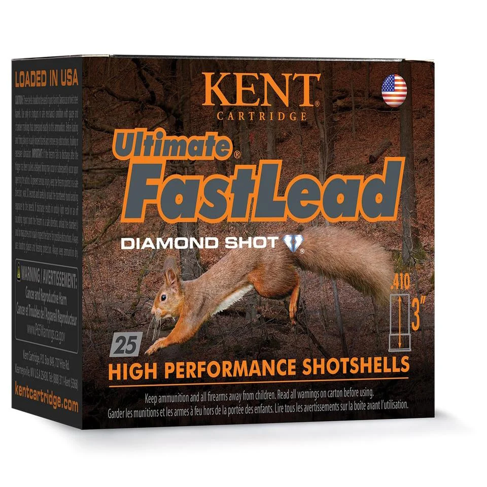 primary-35441 Kent Ultimate FastLead Upland Shotshell box front with pheasant artwork and brown packaging