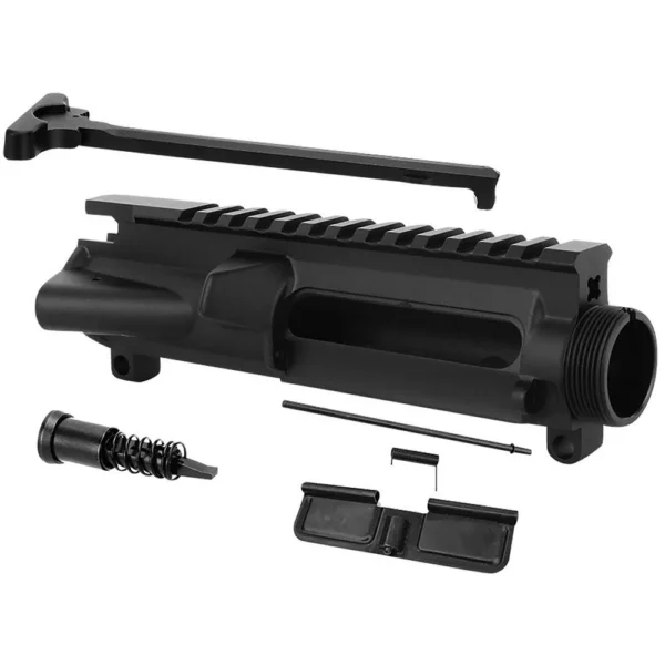 TacFire Stripped Upper Receiver for AR-15, black angled view with rail and small parts