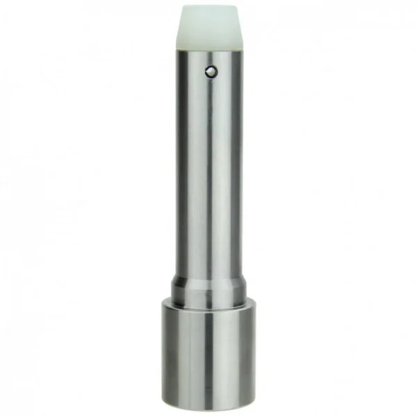 TacFire Stainless Steel Long Buffer, silver upright view with white tip and stepped cylindrical body
