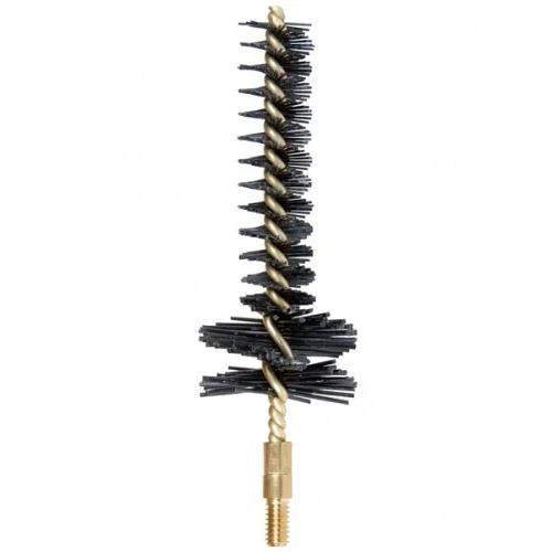 Montana X-Treme Nylon Bristle AR Chamber Brush, upright view with black bristles and brass stem