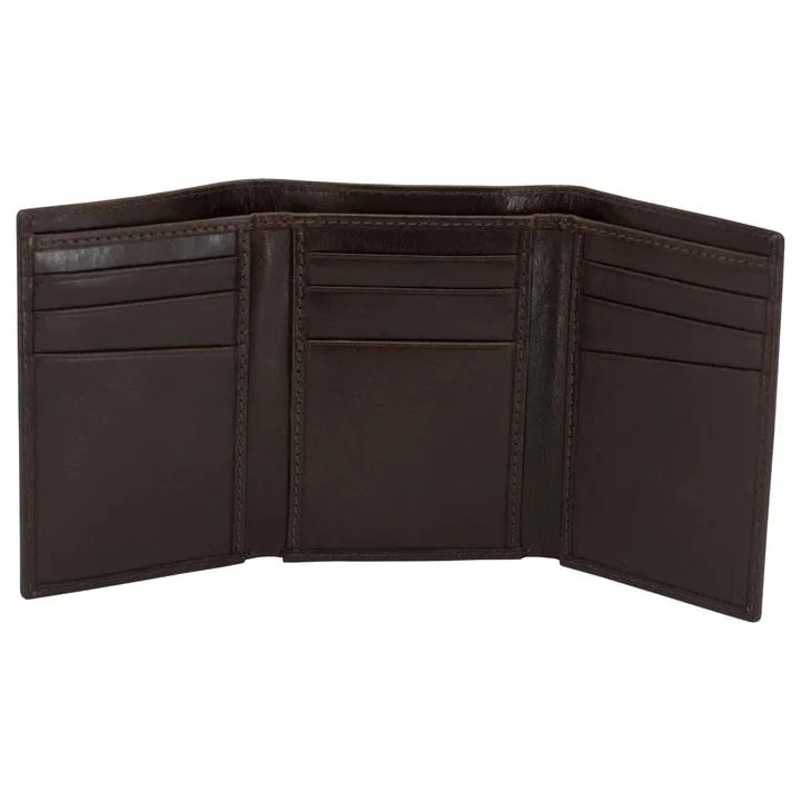 primary-35541 Rugged Rare Smith & Wesson Tri-Fold Wallet, open front view in dark brown with card slots