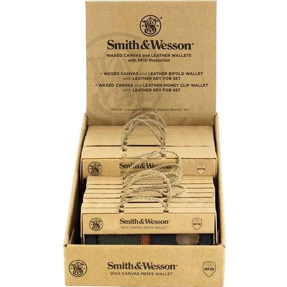 primary-35544 Rugged Rare Smith & Wesson Men's Wax Canvas Wallet Gift Set Display 12/ct