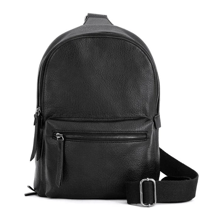 primary-35580 Rugged Rare Cameleon Skylar, black backpack purse front view with zippered pocket and shoulder strap