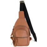 Rugged Rare Smith & Wesson Concealed Carry Purse Sling Bag Tan, front view with black strap