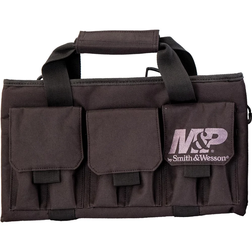 primary-35639 AOB Battenfeld Technologies Pro Tac Handgun Case Single, black front view with handles and pouches
