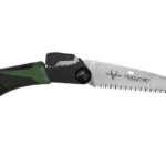 AOB Hooyman MegaBite Compact Hand Saw, black and green side view with open serrated blade