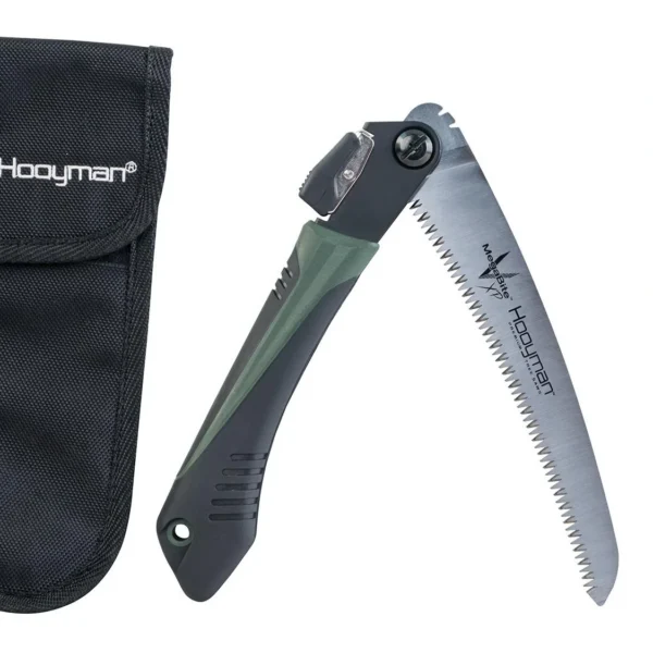AOB Hooyman Megabite Hunters Combo, folding saw open beside black sheath and spare blade