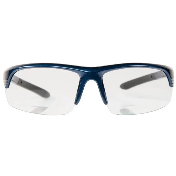 AOB Smith & Wesson Corporal Shooting Glasses, front view with blue half-frame and clear lenses
