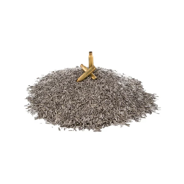 AOB Frankford Arsenal Stainless Steel Media Pins, pile of silver pins with brass cases