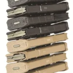 AOB Lockdown Vault Accessories AR-15 Magazine Rack, front view loaded with black and tan magazines