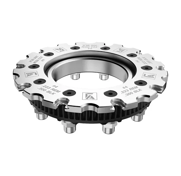 AOB Frankford Arsenal #4 Shell Plate, silver top view with central opening and multiple slots