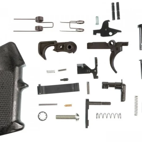 AOB Smith & Wesson AR-15 Complete Lower Parts Kit, black grip and components laid out