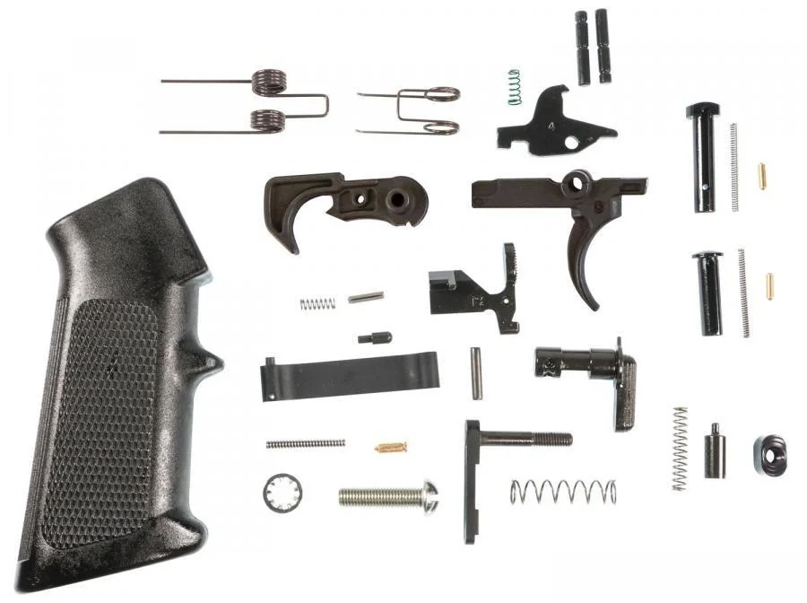 primary-35899 AOB Smith & Wesson AR-15 Complete Lower Parts Kit, black grip and components laid out