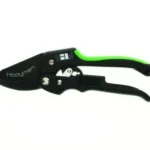 AOB Hooyman Ratchet Pruner, side view with black blades and black and green handles