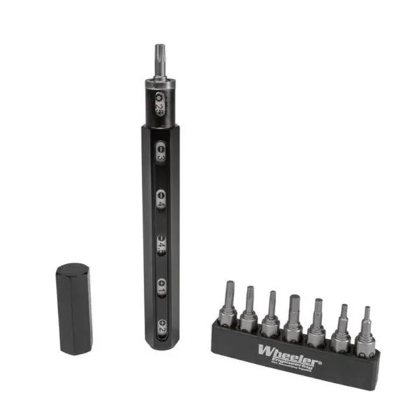 AOB Wheeler Multi-Driver Tool Pen, black aluminum handle with cap and six driver bits