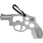 AOB Smith & Wesson M&P Revolver Novelty Multi-Tool, silver revolver shape with black carabiner