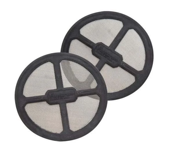 primary-35943 AOB Frankford Arsenal Rotary Tumbler Sifting Caps, two round black mesh caps in angled view