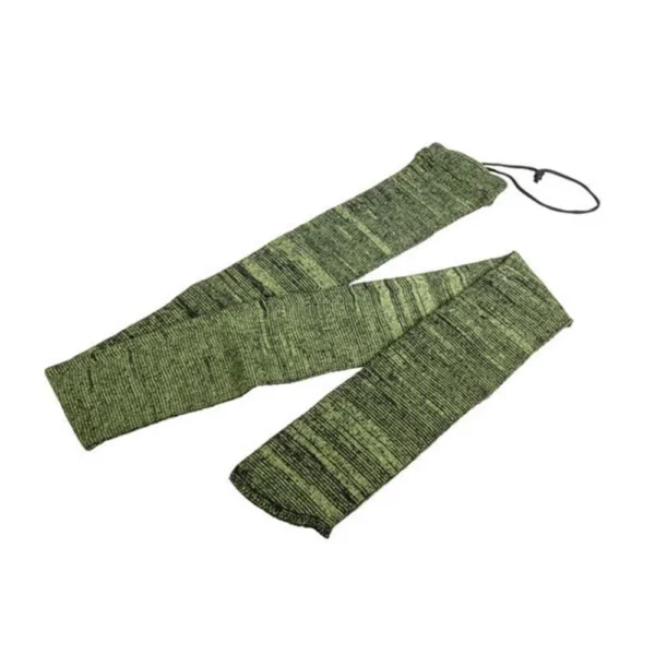 AOB Lockdown Silicone Handgun Gun Sock, green fabric sleeve with drawstring, top view