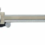 AOB Frankford Arsenal Stainless Steel Dial Caliper, side view with white dial and open jaws