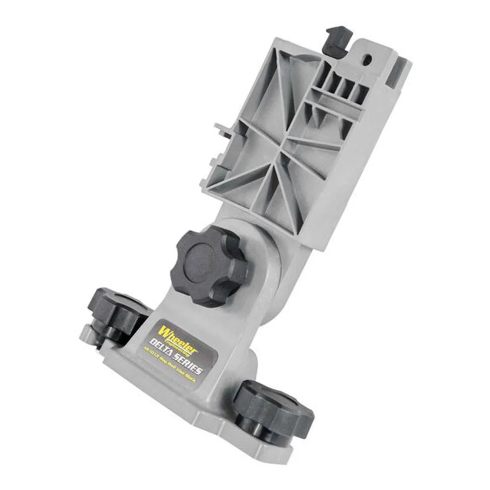 primary-35964 AOB Wheeler Delta Series AR-15 Mag Well Vise Block, gray angled view with adjustment knobs