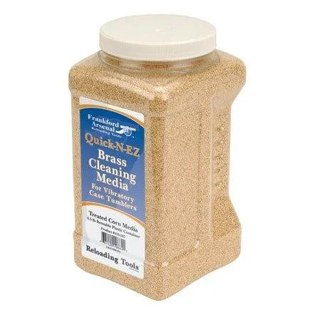 primary-35968 Frankford Arsenal Treated Corn Cob Media, clear square jar with white lid and tan media