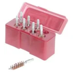 AOB Tipton 8-Piece Bronze Pistol Brush Set in open translucent red storage case