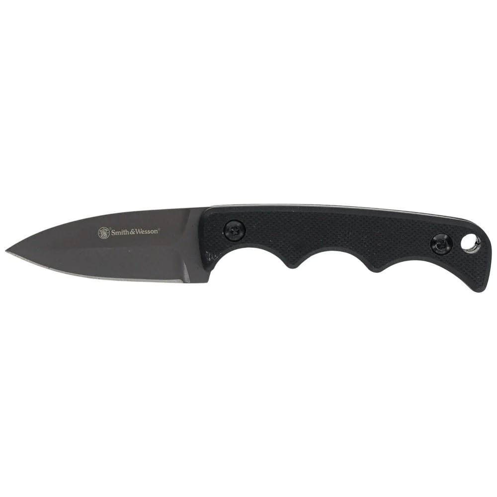 primary-36087 Battenfeld Smith & Wesson H.R.T. fixed knife side view with black spear point blade and handle