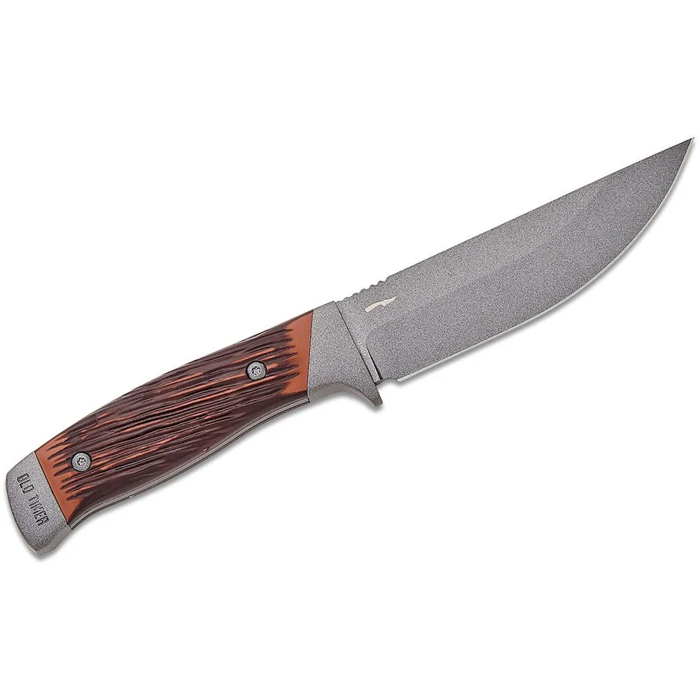 primary-36122 Battenfeld Knives Old Timer Frontier knife, side view with silver blade and brown wood handle