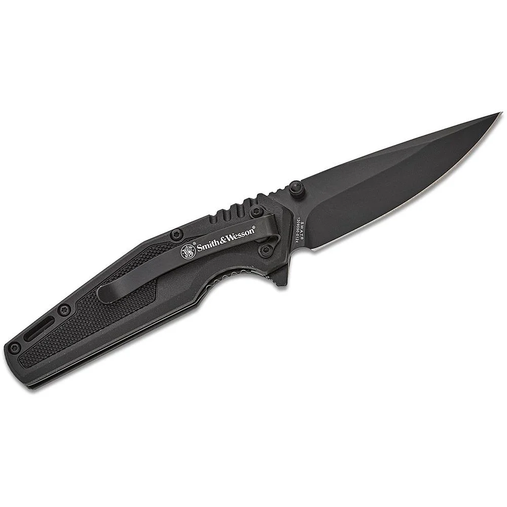 primary-36157 Battenfeld Knives Smith & Wesson SWAT Assisted Folding Knife, open black knife in side view
