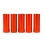 Pachmayr A-Zoom Shotgun Dummy Rounds, five orange dummy shells in front view