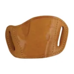 Bulldog Molded Leather Belt Slide Holster tan, front view with two belt slots