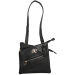 Bulldog Cross Body Conceal Carry Purse, front view in black with shoulder strap and zippered pocket