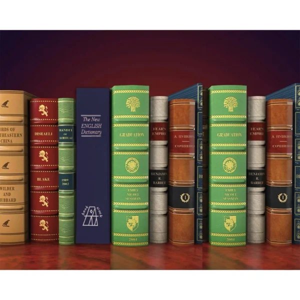 Bulldog Cases Deluxe Diversion Book Safe brown book-style safe among decorative books