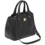 Bulldog Satchel Style Conceal Carry Purse, black satchel with dual handles, gold hardware and strap