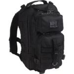 Bulldog Compact Back Pack, black angled front view with padded straps and zippered pockets