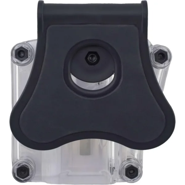 Bulldog Max Multi-Fit Polymer Holster, clear front view with black paddle and mounting screws